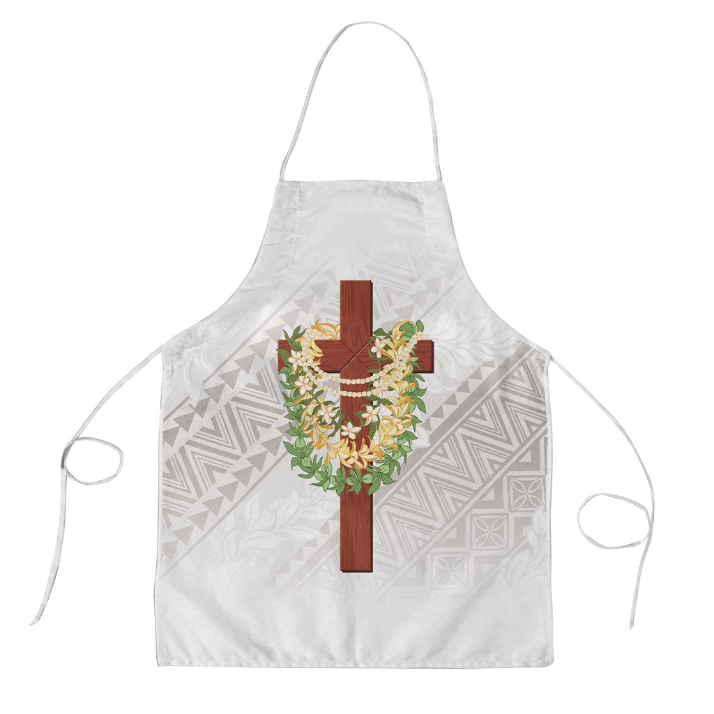 Hawaii ⁠Ka Pule a ka Haku Memorial Apron Flower Lei Cross - Ivory White