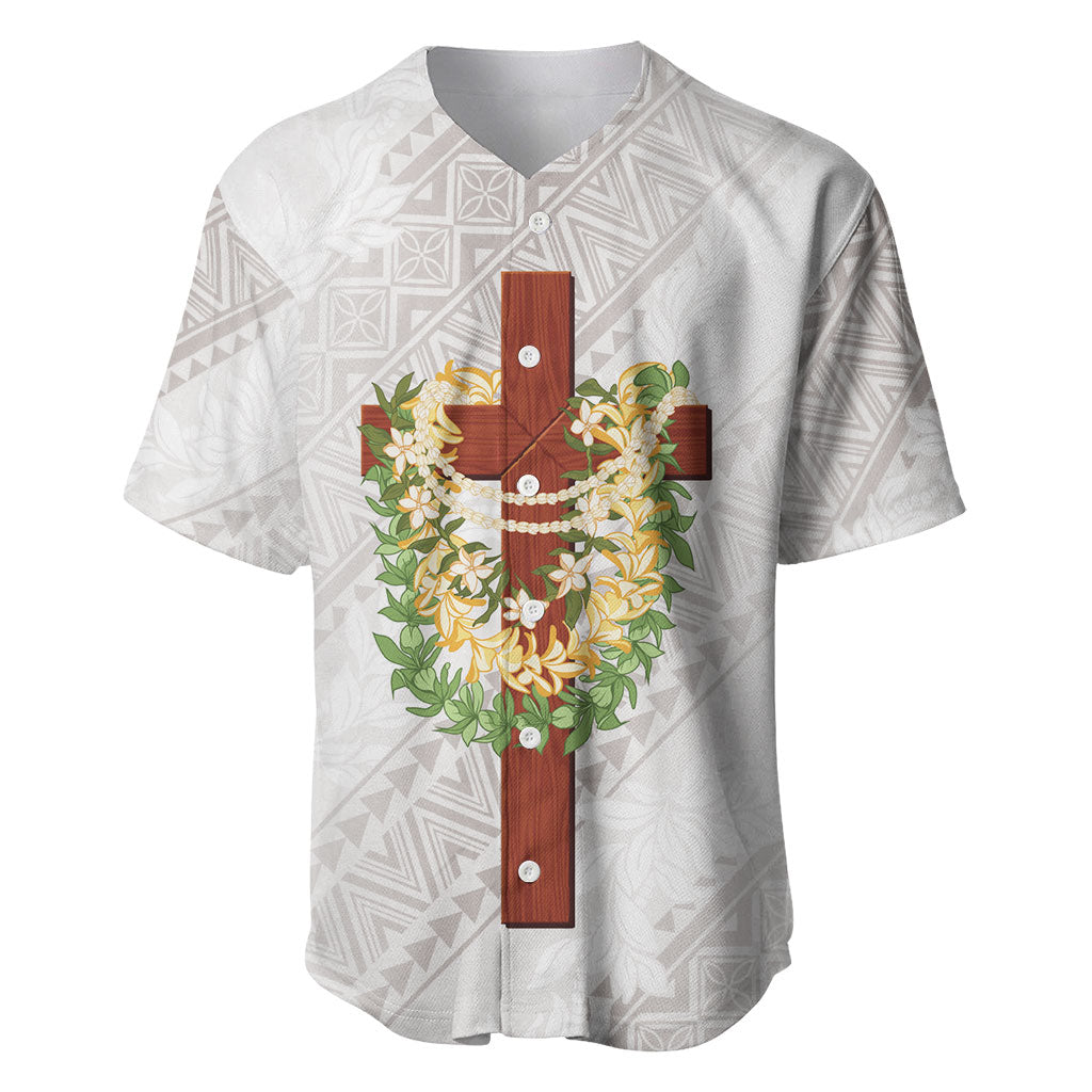 Hawaii ⁠Ka Pule a ka Haku Memorial Baseball Jersey Flower Lei Cross - Ivory White