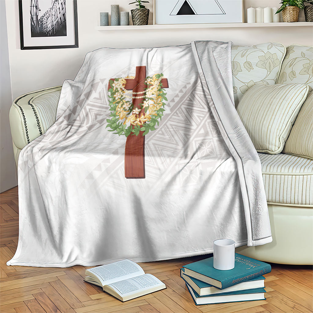 Hawaii ⁠Ka Pule a ka Haku Memorial Blanket Flower Lei Cross - Ivory White