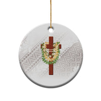 Hawaii ⁠Ka Pule a ka Haku Memorial Ceramic Ornament Flower Lei Cross - Ivory White