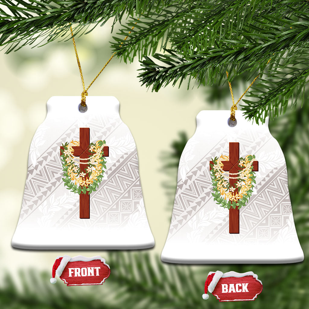 Hawaii ⁠Ka Pule a ka Haku Memorial Ceramic Ornament Flower Lei Cross - Ivory White