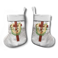 Hawaii ⁠Ka Pule a ka Haku Memorial Christmas Stocking Flower Lei Cross - Ivory White
