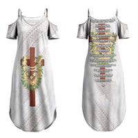 Hawaii ⁠Ka Pule a ka Haku Memorial Couples Matching Summer Maxi Dress and Hawaiian Shirt Flower Lei Cross - Ivory White