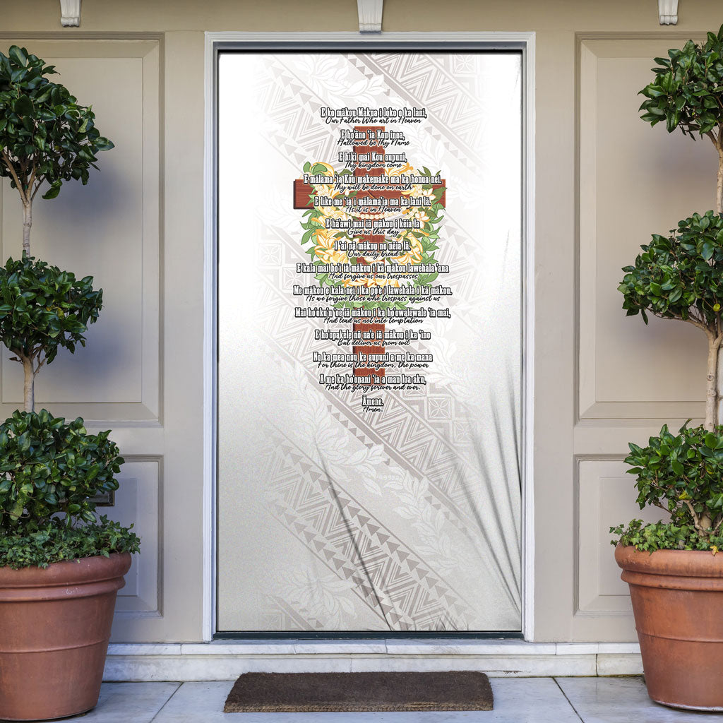 Hawaii ⁠Ka Pule a ka Haku Memorial Door Cover Flower Lei Cross - Ivory White