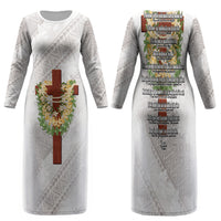 Hawaii ⁠Ka Pule a ka Haku Memorial Family Matching Long Sleeve Bodycon Dress and Hawaiian Shirt Flower Lei Cross - Ivory White