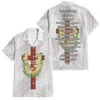 Hawaii ⁠Ka Pule a ka Haku Memorial Family Matching Long Sleeve Bodycon Dress and Hawaiian Shirt Flower Lei Cross - Ivory White