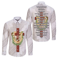 Hawaii ⁠Ka Pule a ka Haku Memorial Family Matching Long Sleeve Bodycon Dress and Hawaiian Shirt Flower Lei Cross - Ivory White