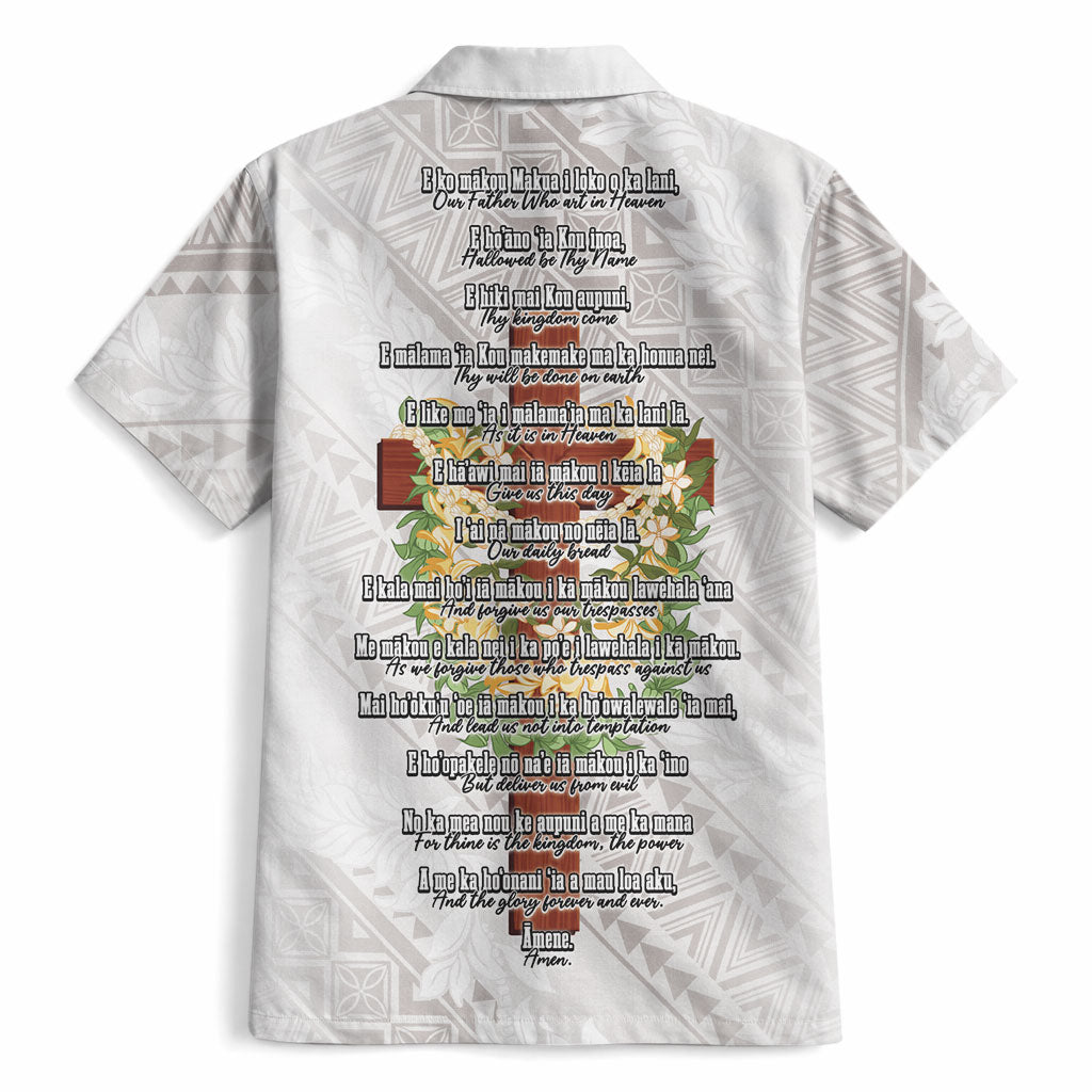 Hawaii ⁠Ka Pule a ka Haku Memorial Hawaiian Shirt Flower Lei Cross - Ivory White