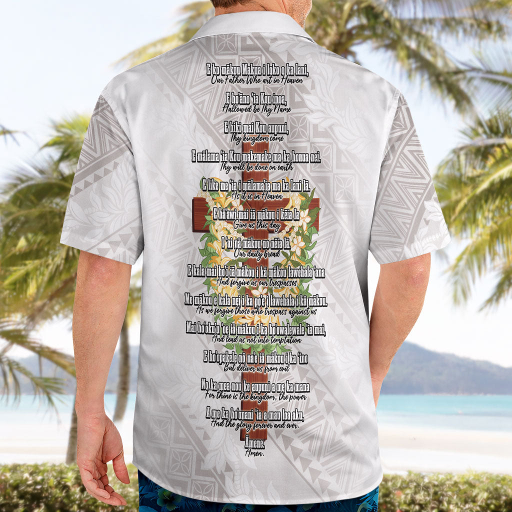 Hawaii ⁠Ka Pule a ka Haku Memorial Hawaiian Shirt Flower Lei Cross - Ivory White