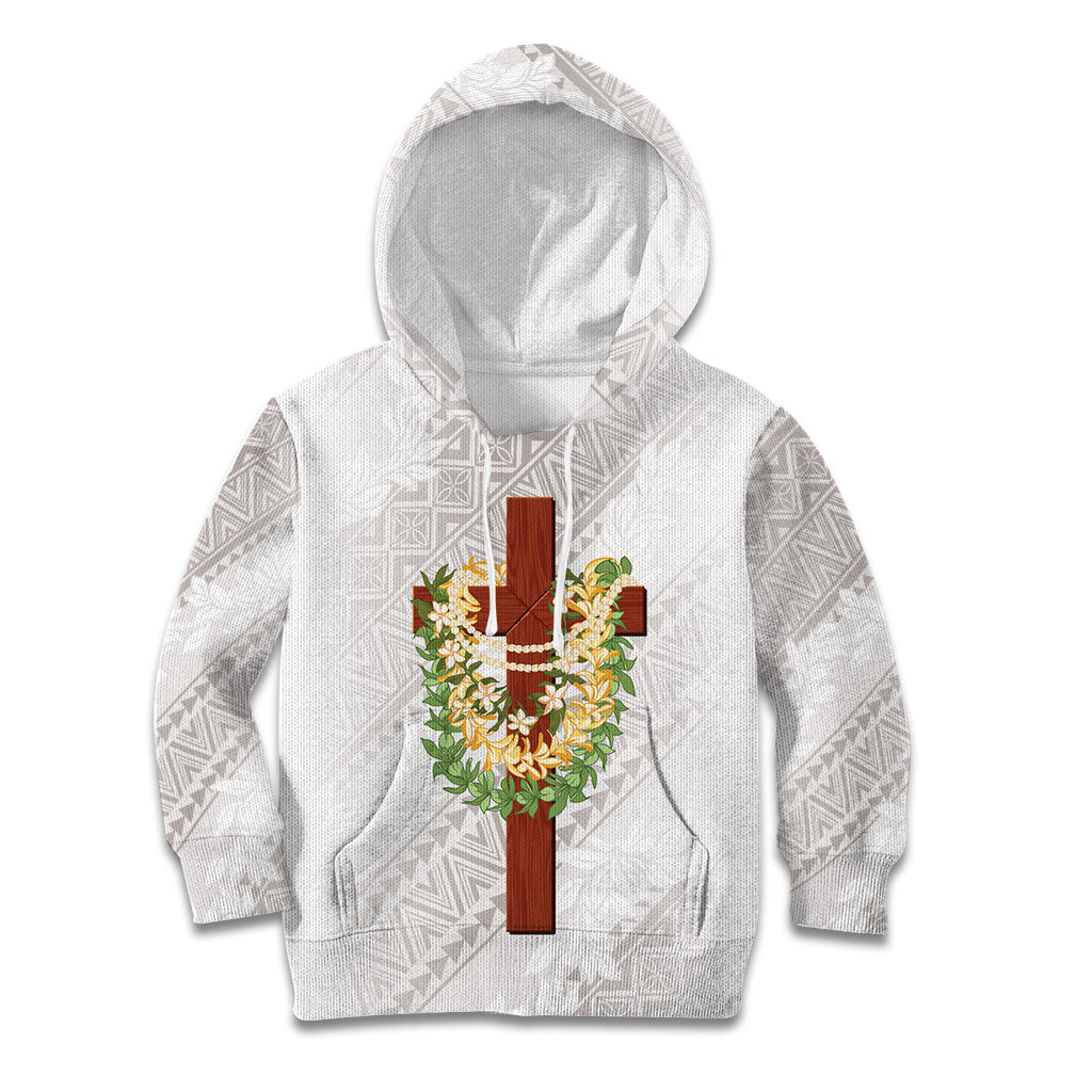 Hawaii ⁠Ka Pule a ka Haku Memorial Kid Hoodie Flower Lei Cross - Ivory White