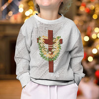 Hawaii ⁠Ka Pule a ka Haku Memorial Kid Ugly Christmas Sweater Flower Lei Cross - Ivory White
