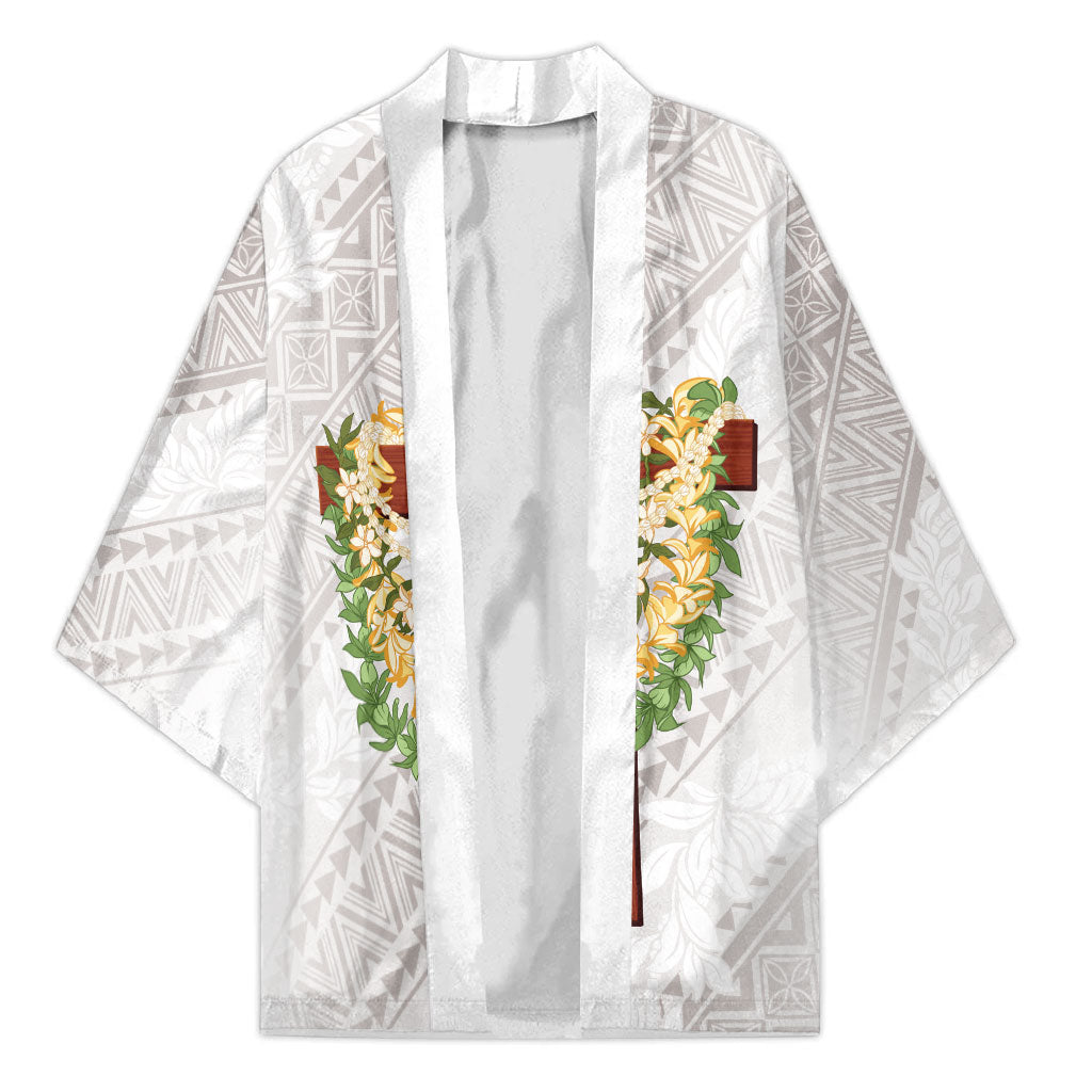 Hawaii ⁠Ka Pule a ka Haku Memorial Kimono Flower Lei Cross - Ivory White
