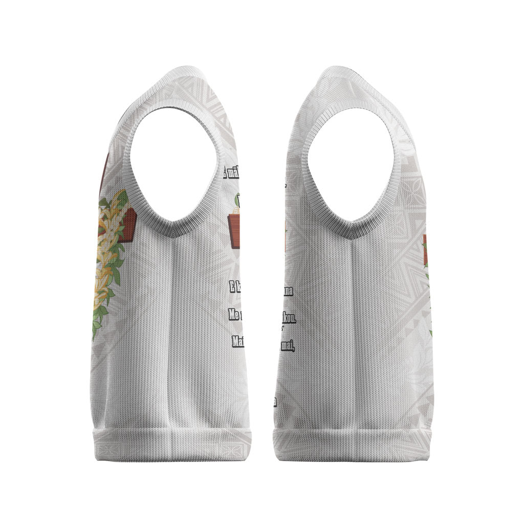 Hawaii ⁠Ka Pule a ka Haku Memorial Christmas Knitted V-Neck Vest Flower Lei Cross - Ivory White