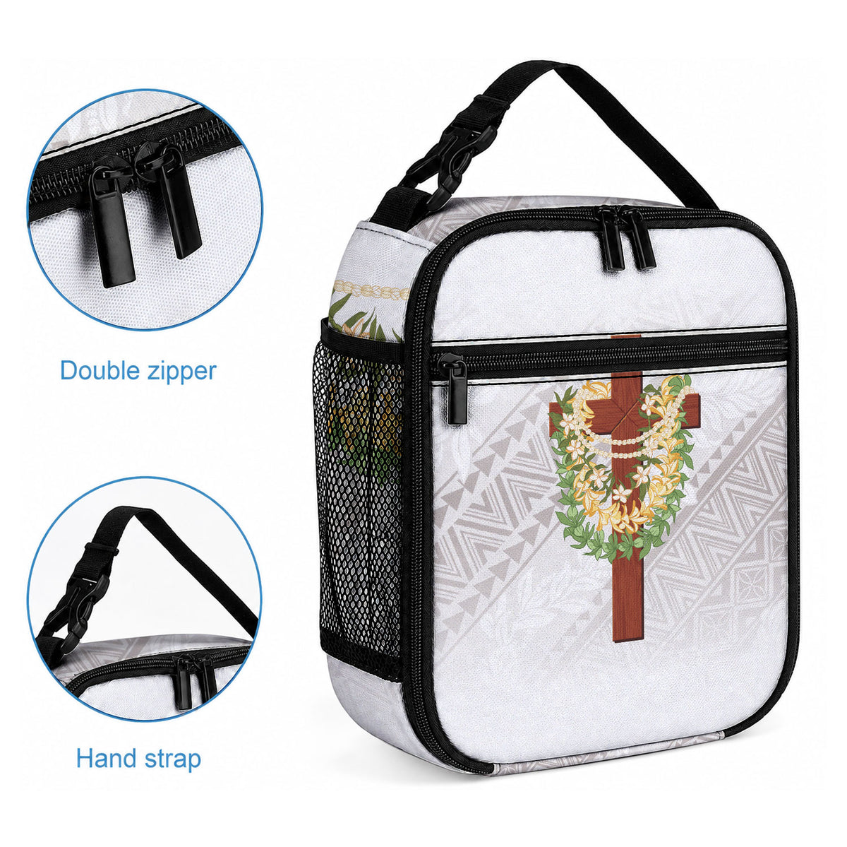 Hawaii ⁠Ka Pule a ka Haku Memorial Lunch Bag Flower Lei Cross - Ivory White