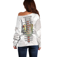 Hawaii ⁠Ka Pule a ka Haku Memorial Off Shoulder Sweater Flower Lei Cross - Ivory White
