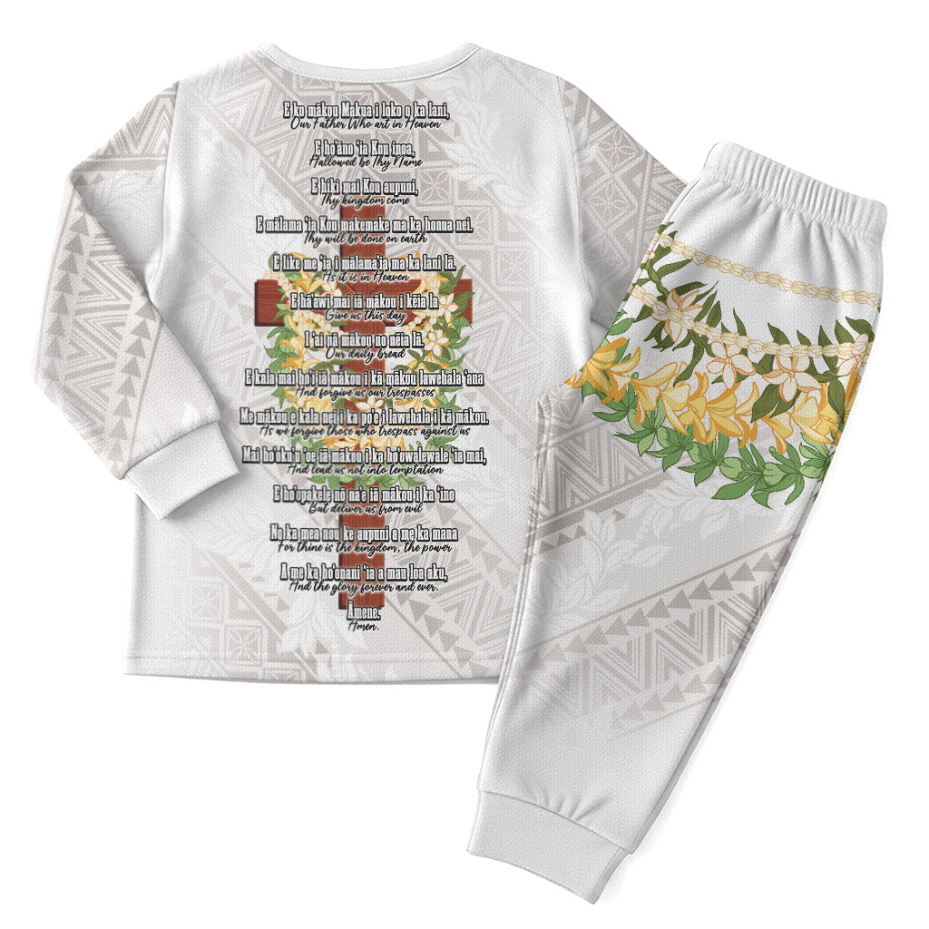 Hawaii ⁠Ka Pule a ka Haku Memorial Christmas Pajama Set Flower Lei Cross - Ivory White
