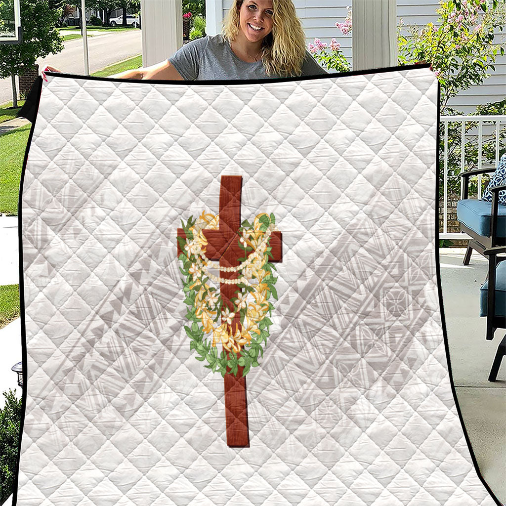 Hawaii ⁠Ka Pule a ka Haku Memorial Quilt Flower Lei Cross - Ivory White