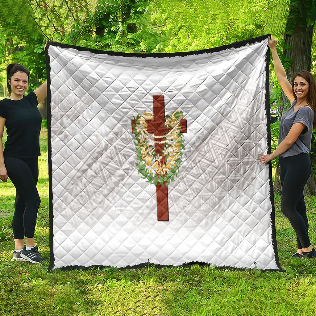 Hawaii ⁠Ka Pule a ka Haku Memorial Quilt Flower Lei Cross - Ivory White