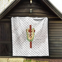 Hawaii ⁠Ka Pule a ka Haku Memorial Quilt Flower Lei Cross - Ivory White