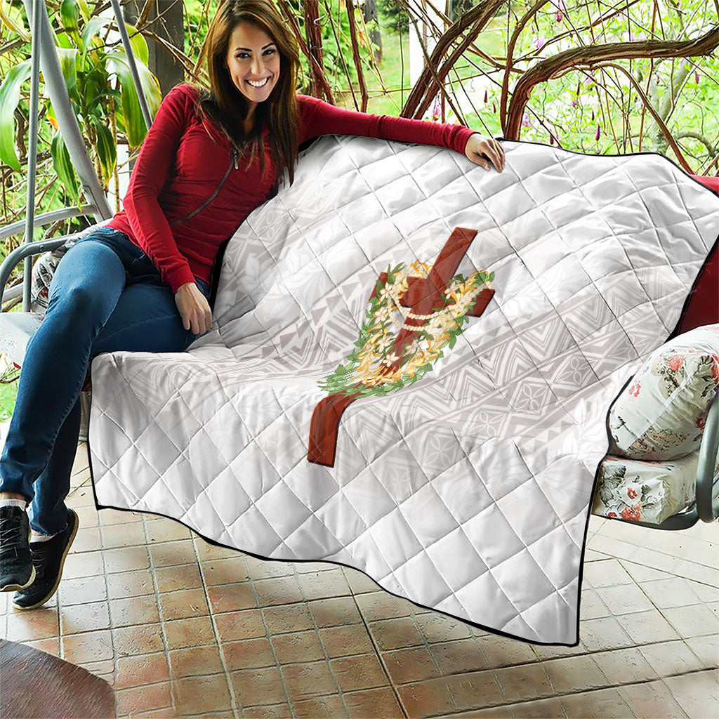 Hawaii ⁠Ka Pule a ka Haku Memorial Quilt Flower Lei Cross - Ivory White