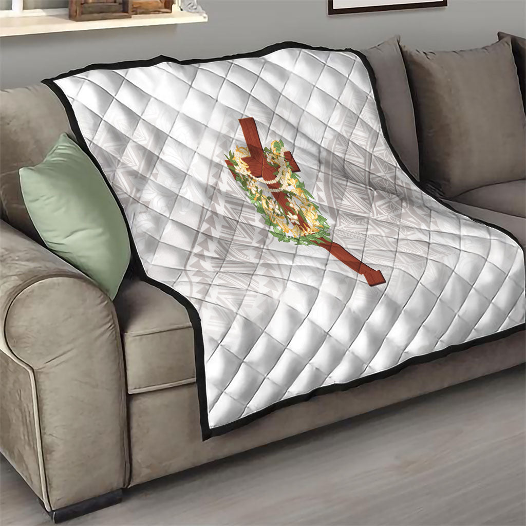 Hawaii ⁠Ka Pule a ka Haku Memorial Quilt Flower Lei Cross - Ivory White