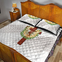Hawaii ⁠Ka Pule a ka Haku Memorial Quilt Bed Set Flower Lei Cross - Ivory White