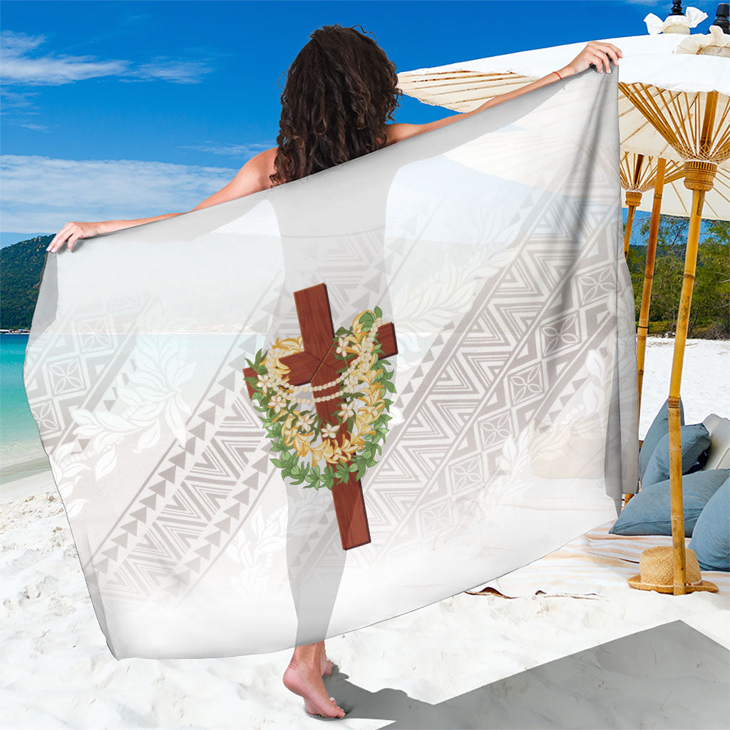 Hawaii ⁠Ka Pule a ka Haku Memorial Sarong Flower Lei Cross - Ivory White