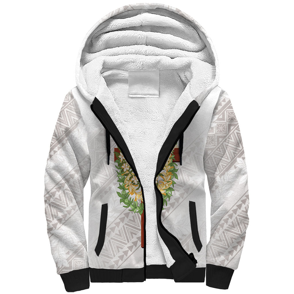 Hawaii ⁠Ka Pule a ka Haku Memorial Sherpa Hoodie Flower Lei Cross - Ivory White