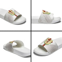 Hawaii ⁠Ka Pule a ka Haku Memorial Slide Sandals Flower Lei Cross - Ivory White