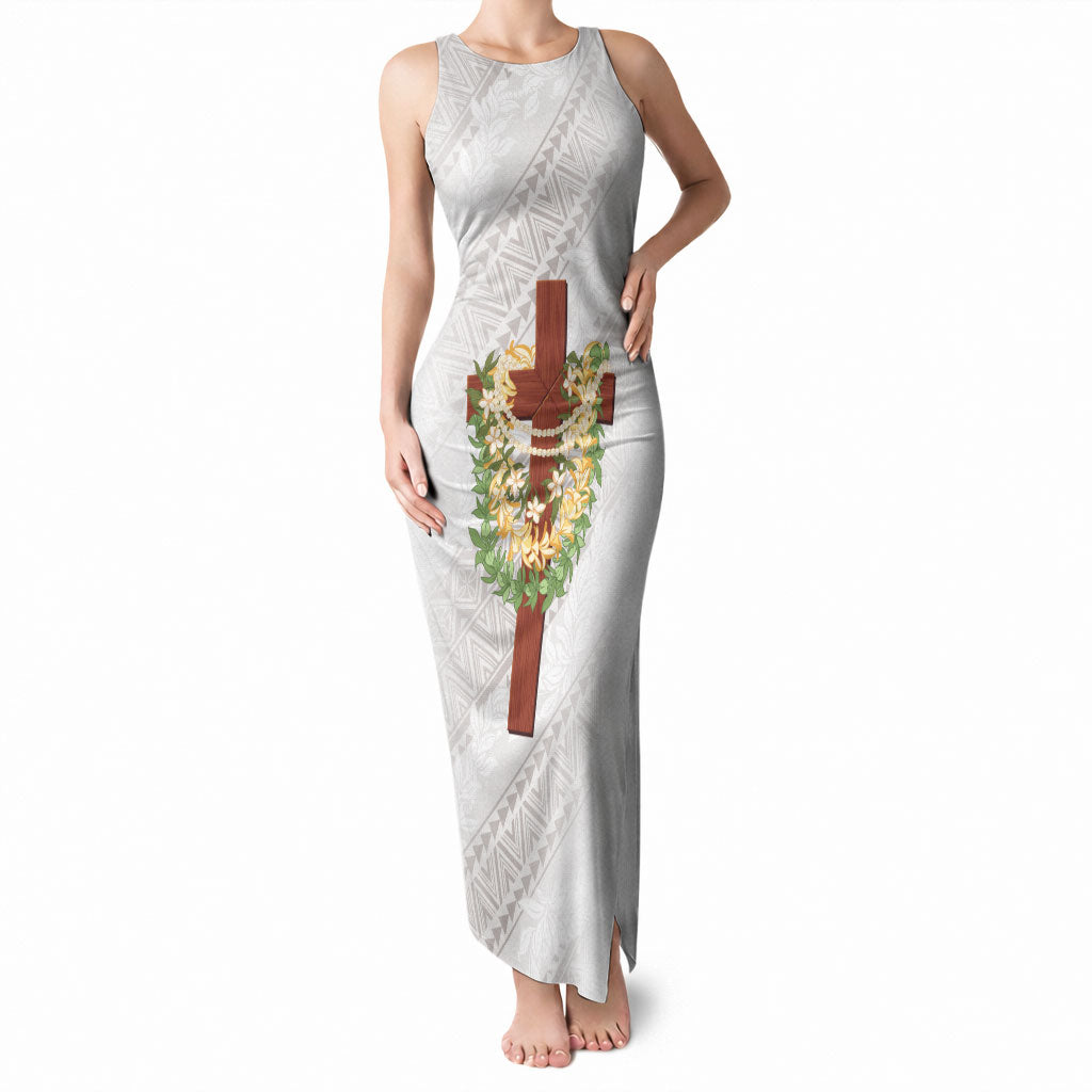 Hawaii ⁠Ka Pule a ka Haku Memorial Tank Maxi Dress Flower Lei Cross - Ivory White