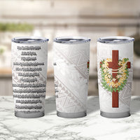 Hawaii ⁠Ka Pule a ka Haku Memorial Tumbler Cup Flower Lei Cross - Ivory White