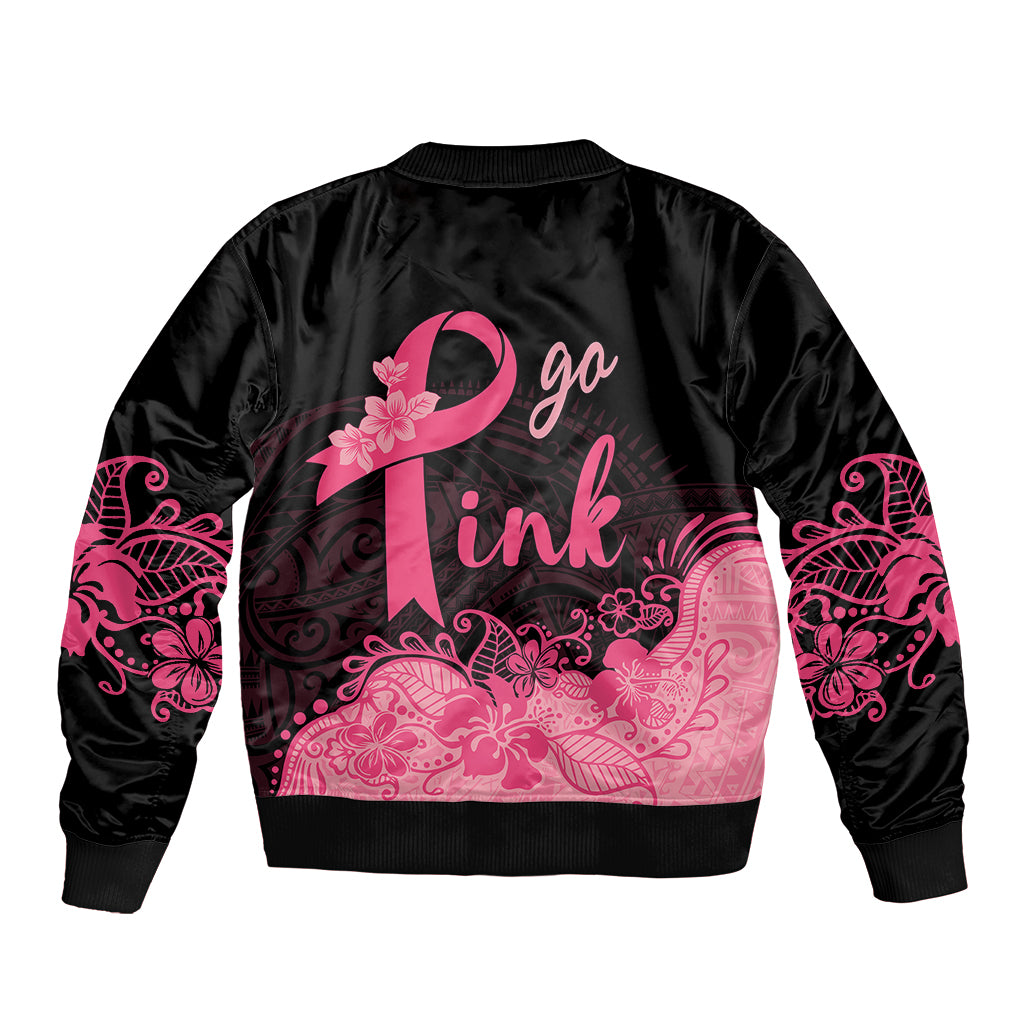 Polynesian Bomber Jacket Plumeria Breast Cancer Awareness Survivor Ribbon Pink LT7 - Polynesian Pride
