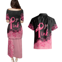 Polynesian Couples Matching Puletasi Dress and Hawaiian Shirt Plumeria Breast Cancer Awareness Survivor Ribbon Pink LT7 - Polynesian Pride