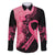 Polynesian Family Matching Puletasi Dress and Hawaiian Shirt Plumeria Breast Cancer Awareness Survivor Ribbon Pink LT7 Dad's Shirt - Long Sleeve Black Pink - Polynesian Pride