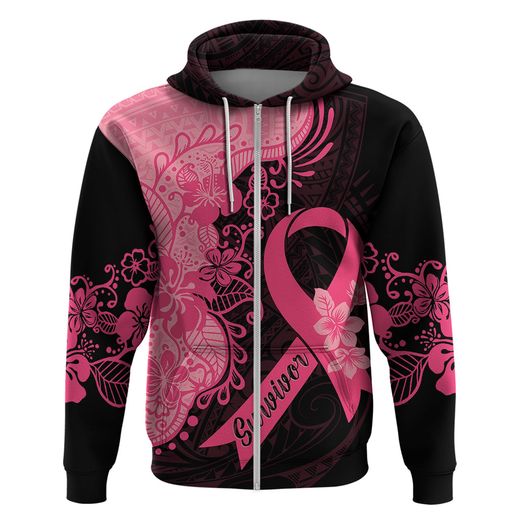 Polynesian Hoodie Plumeria Breast Cancer Awareness Survivor Ribbon Pink LT7 - Polynesian Pride