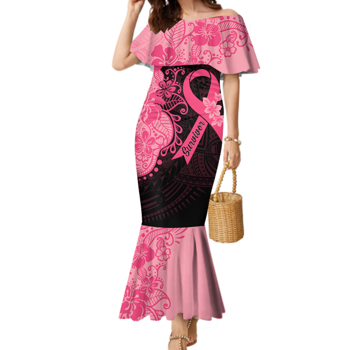 polynesian-mermaid-dress-plumeria-breast-cancer-awareness-survivor-ribbon-pink
