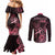 Polynesian Couples Matching Mermaid Dress and Long Sleeve Button Shirts Breast Cancer RIbbon Butterfly Mix Plumeria Curves Pink LT7 - Polynesian Pride