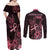 Polynesian Couples Matching Off Shoulder Maxi Dress and Long Sleeve Button Shirts Breast Cancer RIbbon Butterfly Mix Plumeria Curves Pink LT7 - Polynesian Pride