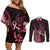 Polynesian Couples Matching Off Shoulder Short Dress and Long Sleeve Button Shirts Breast Cancer RIbbon Butterfly Mix Plumeria Curves Pink LT7 Black Pink - Polynesian Pride