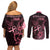 Polynesian Couples Matching Off Shoulder Short Dress and Long Sleeve Button Shirts Breast Cancer RIbbon Butterfly Mix Plumeria Curves Pink LT7 - Polynesian Pride