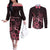Polynesian Couples Matching Off The Shoulder Long Sleeve Dress and Long Sleeve Button Shirts Breast Cancer RIbbon Butterfly Mix Plumeria Curves Pink LT7 Black Pink - Polynesian Pride