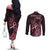 Polynesian Couples Matching Off The Shoulder Long Sleeve Dress and Long Sleeve Button Shirts Breast Cancer RIbbon Butterfly Mix Plumeria Curves Pink LT7 - Polynesian Pride