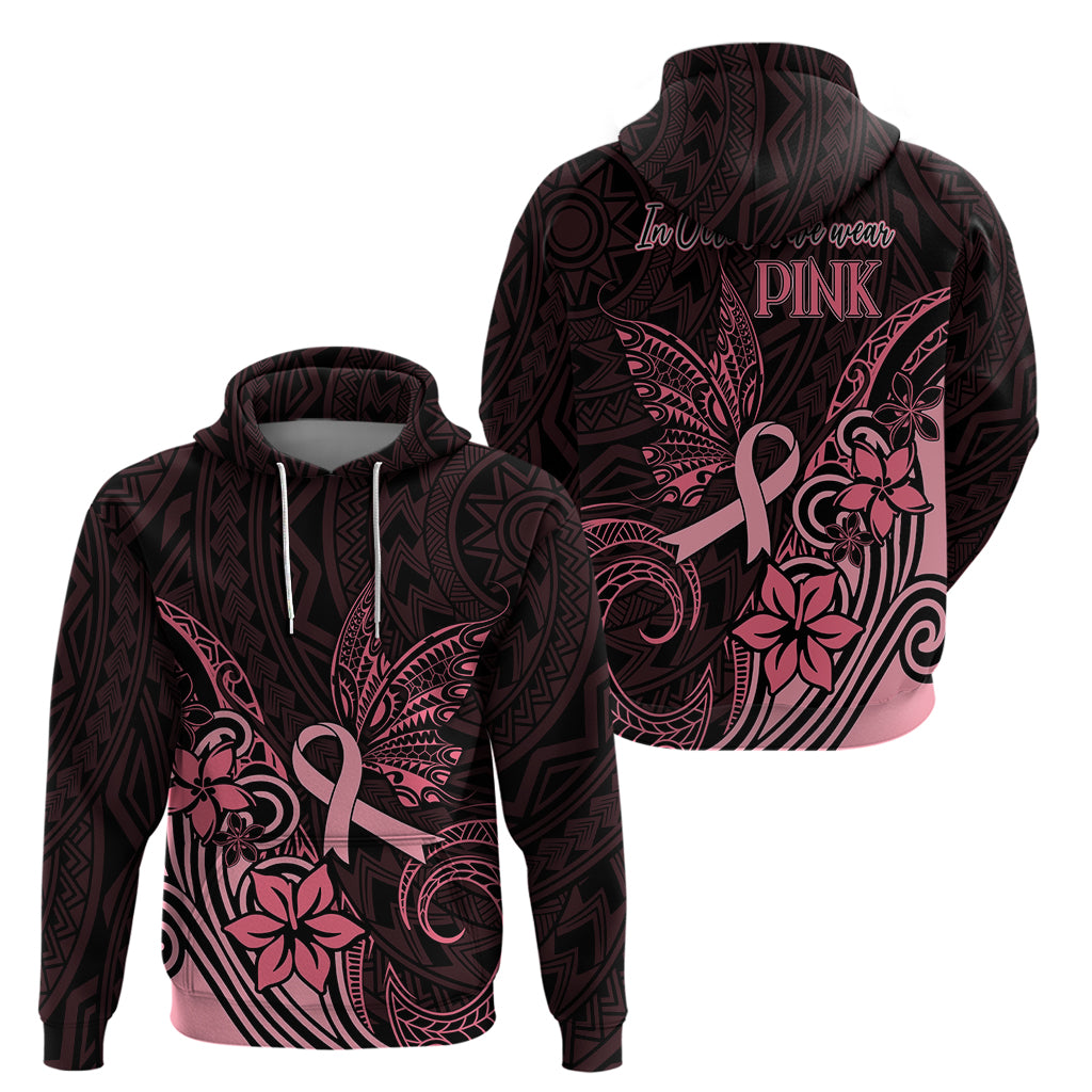 Polynesian Hoodie Breast Cancer RIbbon Butterfly Mix Plumeria Curves Pink LT7 - Polynesian Pride