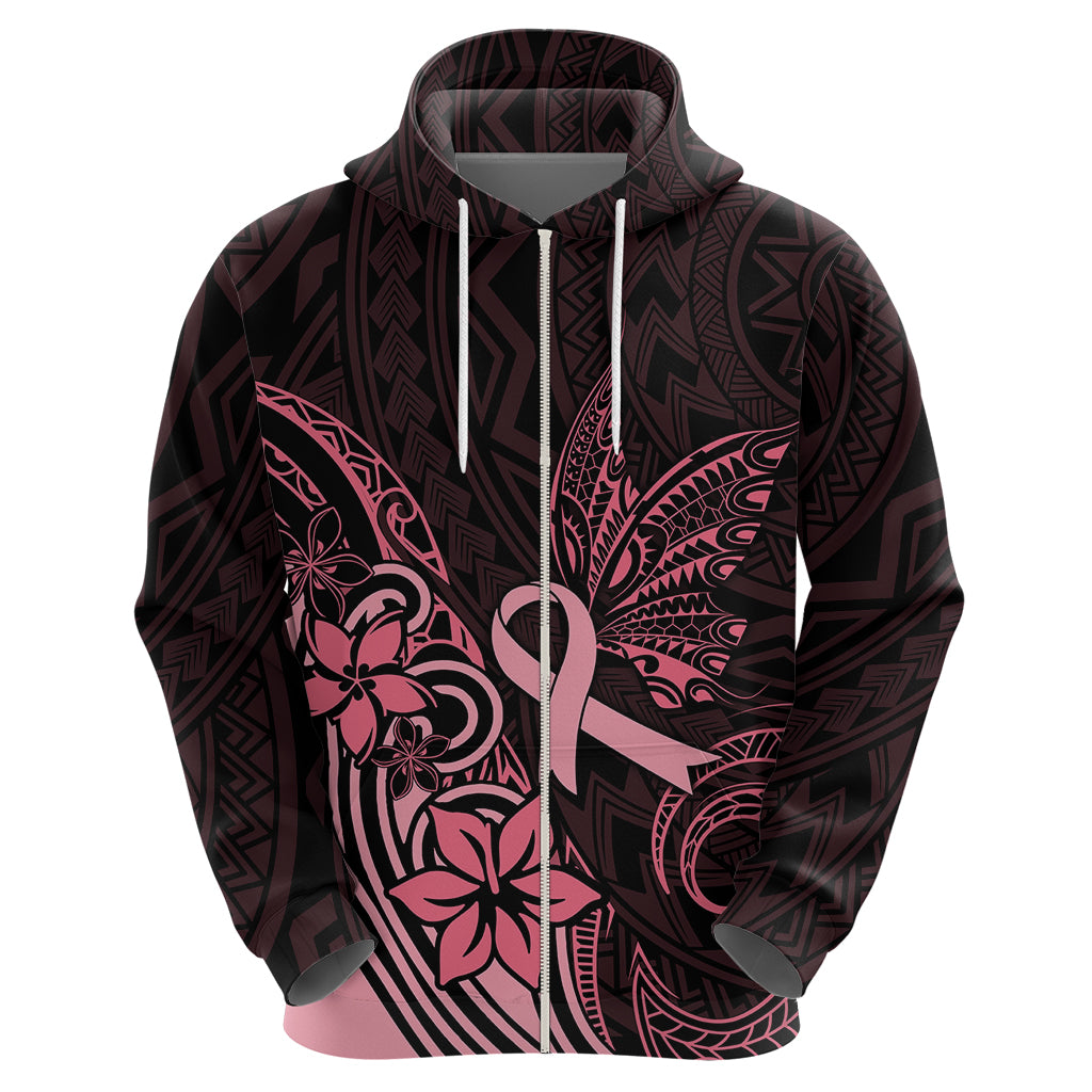 Polynesian Hoodie Breast Cancer RIbbon Butterfly Mix Plumeria Curves Pink LT7 - Polynesian Pride