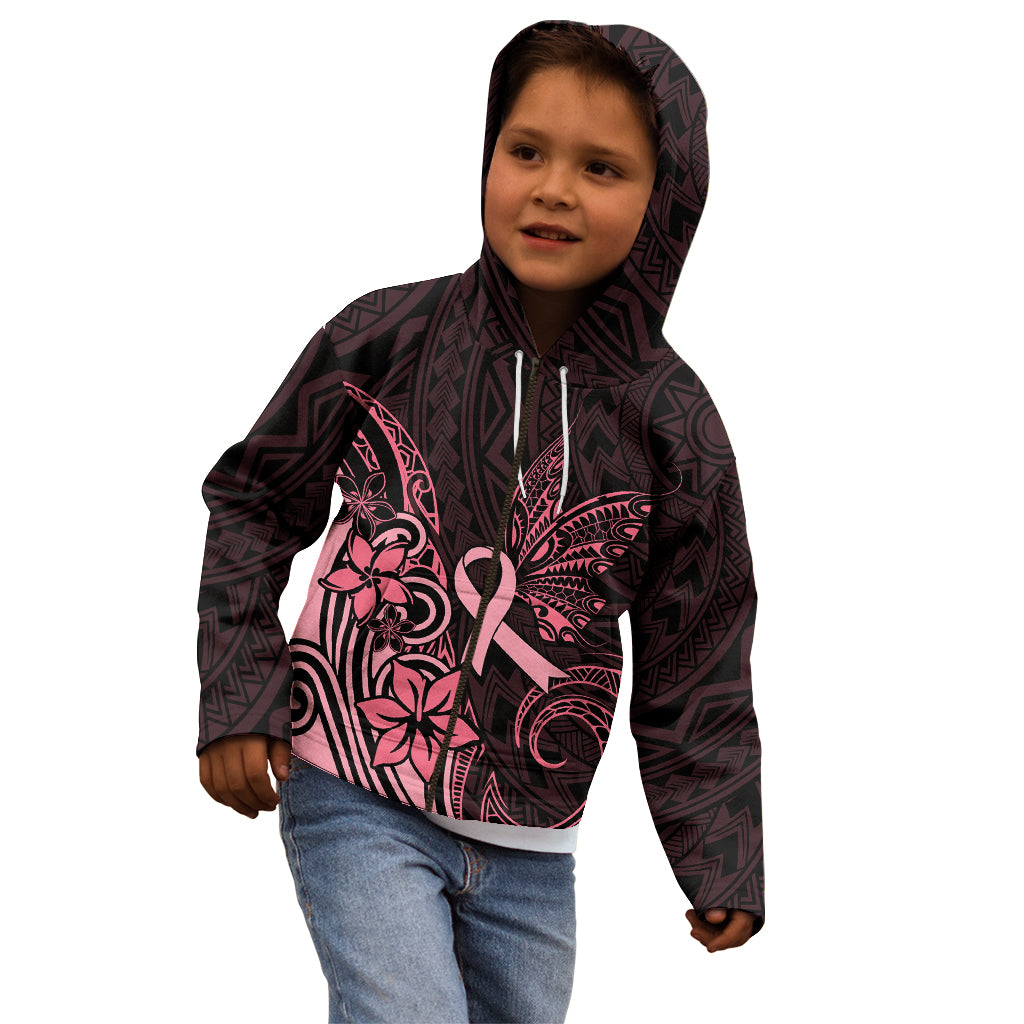 Polynesian Kid Hoodie Breast Cancer RIbbon Butterfly Mix Plumeria Curves Pink LT7 - Polynesian Pride