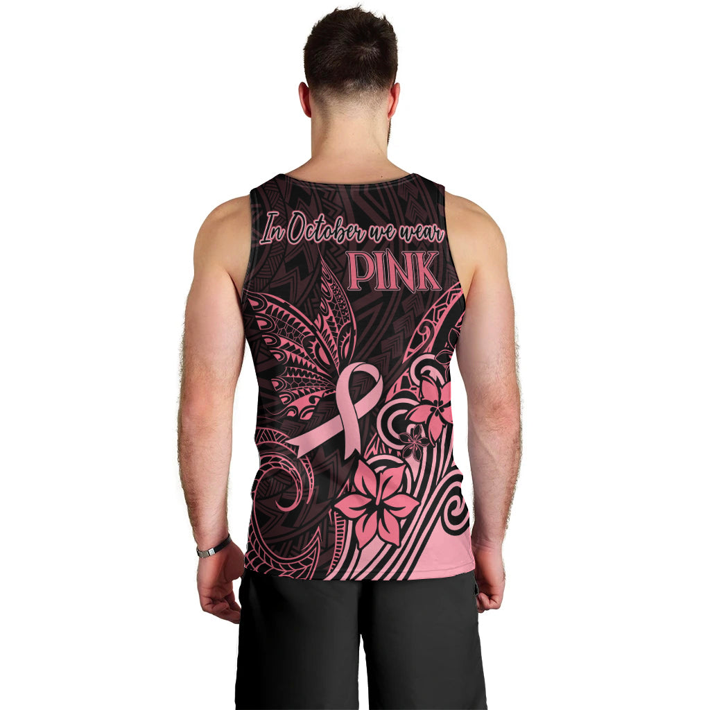 Polynesian Men Tank Top Breast Cancer RIbbon Butterfly Mix Plumeria Curves Pink LT7 - Polynesian Pride