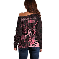 Polynesian Off Shoulder Sweater Breast Cancer RIbbon Butterfly Mix Plumeria Curves Pink LT7 - Polynesian Pride