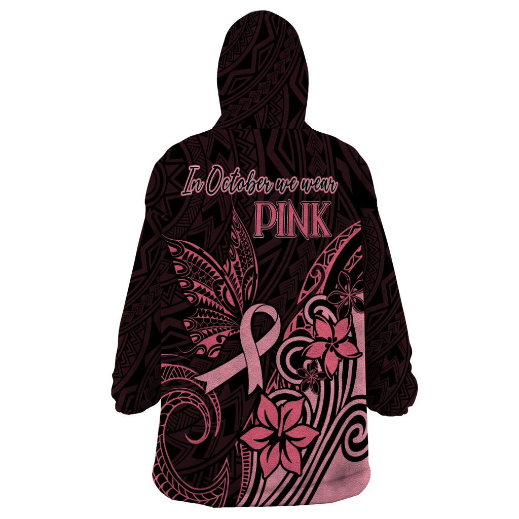 Polynesian Wearable Blanket Hoodie Breast Cancer RIbbon Butterfly Mix Plumeria Curves Pink LT7 - Polynesian Pride