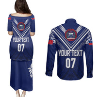 Personalised Samoa Rugby Couples Matching Puletasi Dress and Long Sleeve Button Shirts World Cup 2023 Siamupini Siva Tau LT7 - Polynesian Pride
