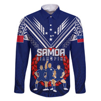 Personalised Samoa Rugby Family Matching Off Shoulder Long Sleeve Dress and Hawaiian Shirt World Cup 2023 Siamupini Siva Tau LT7 Dad's Shirt - Long Sleeve Blue - Polynesian Pride